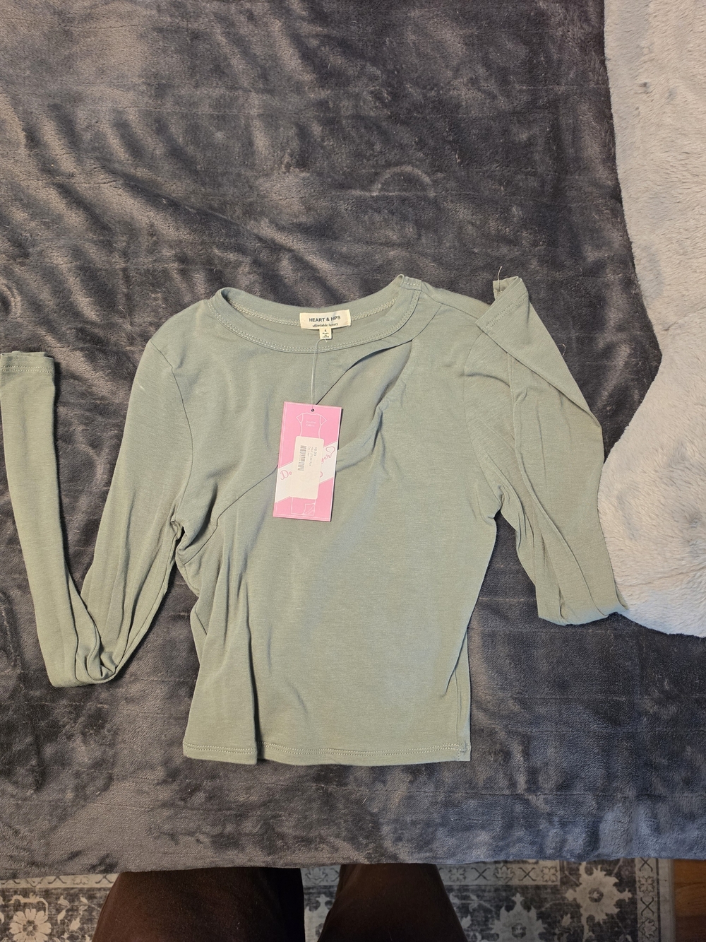 Heart Hips Sage Green Long Sleeve Ribbed Crew Top